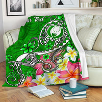 Pohnpei Custom Personalised Premium Blanket - Turtle Plumeria (Green) - Polynesian Pride
