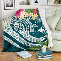 Papua New Guinea Polynesian Premium Blanket - Summer Plumeria (Turquoise) White - Polynesian Pride