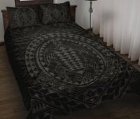 Hawaiian Kakau Honu Arc Gray Polynesian Quilt Bed Set - Polynesian Pride