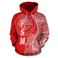 Federated States of Micronesian Polynesian Zip up Hoodie Coconut Tree Red and White - Polynesian Pride