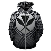 Kanaka Maoli All Over Zip up Hoodie Lift up Black - Polynesian Pride