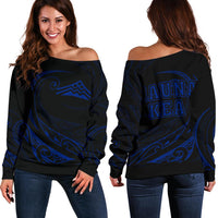 Hawaiian Mauna Kea Polynesian Women's Off Shoulder Sweater - Blue - Frida Style Blue - Polynesian Pride