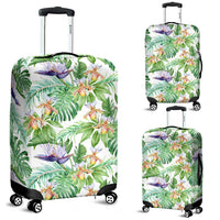 Tropical Orange Orchids Strelitzia Monstera Luggage Cover White - Polynesian Pride