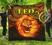 Sun In Leo Zodiac Premium Quilt Polynesian Tattoo Unique Vibes Art - Polynesian Pride