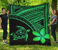 Hawaii Quilt - Hawaii Turtle Plumeria Quilt Green Green - Polynesian Pride