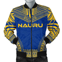 Nauru Flag Polynesian Chief Men's Bomber Jacket Blue - Polynesian Pride