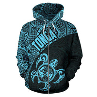 Tonga Zip up Hoodie Tonga Coat of Arms In Turtle Polynesian Tattoo 030 - Polynesian Pride