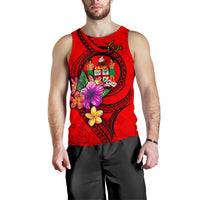 Fiji Polynesian Men's Tank Top - Floral With Seal Red Red - Polynesian Pride