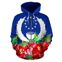 Pohnpei Polynesian Zip Hoodie Flag Hibiscus - Polynesian Pride