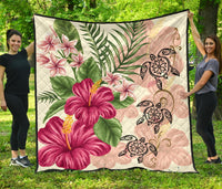 Hawaii Turtle Hibiscus Plumeria Beige Style - Premium Quilts AH Yellow - Polynesian Pride
