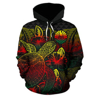 Tahiti Polynesian Hoodie Turtle Hibiscus Reggae - Polynesian Pride
