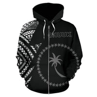 Chuuk Pattern All Over Zip up Hoodie Black Style FSM - Polynesian Pride