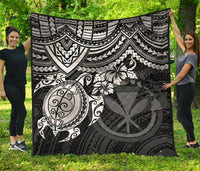 Hawaii Polynesian Premium Quilt - Kanaka Maoli & White Turtle Hibiscus - Polynesian Pride