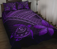 Hawaiian Turtle Plumeria Kakau Polynesian Quilt Bedding Set Purple - Polynesian Pride