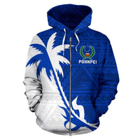 Pohnpei Zip up Hoodie Pohnpei Flag Coconut Tree - Polynesian Pride