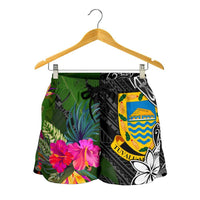 Tuvalu Women Shorts - Turtle Plumeria Banana Leaf - Polynesian Pride