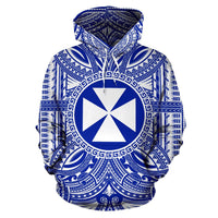 Wallis nd Futuna ll Over Hoodie Wallis nd Futuna Coat of rms Polynesian Flag Color Unisex Blue - Polynesian Pride