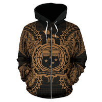 Samoa Polynesian All Over Zip up Hoodie Map Gold - Polynesian Pride