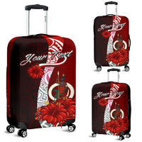 Vanuatu Polynesian Custom Personalised Luggage Covers - Coat Of Arm With Hibiscus Red - Polynesian Pride