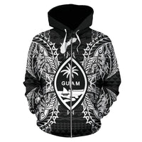 Guam Polynesian All Over Zip up Hoodie Map Black - Polynesian Pride
