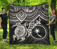 Chuuk Polynesian Premium Quilt - Chuuk Flag & White Turtle Hibiscus - Polynesian Pride
