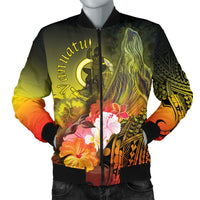 Vanuatu Men's Bomber Jacket - Humpback Whale with Tropical Flowers (Yellow) Yellow - Polynesian Pride
