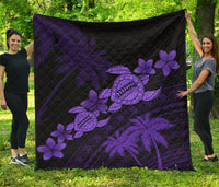 Hawaii Turtle Plumeria Coconut Tree Polynesian Premium Quilt - Purple Purple - Polynesian Pride