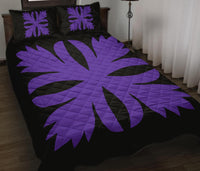 Hawaiian Royal Pattern Quilt Bed Set - Black And Purple - C3 Style Art - Polynesian Pride