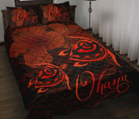 Hawaii Turtle Ohana Hibiscus Poly Quilt Bed Set Red - Polynesian Pride