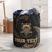 Tuvalu Polynesian Custom Personalised Laundry Basket - Gold Tribal Wave One Style One Size Black - Polynesian Pride