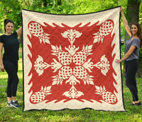 Hawaiian Pineapple Pattern Premium Quilt - Red - Argu Style - AH Red - Polynesian Pride