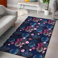 Tropical Palm Tree And Flower Rug Black - Polynesian Pride