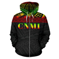 Northern Mariana Islands Polynesian All Over Zip up Hoodie Reggae Horizontal Version - Polynesian Pride