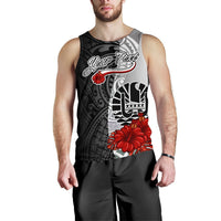 Tahiti Polynesian Custom Personalised Men's Tank Top - Coat Of Arm With Hibiscus White - Polynesian Pride