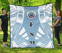 Federated States Of Micronesia Premium Quilt - Federated States Of Micronesia Seal Polynesian White Tattoo (Blue) - Polynesian Pride