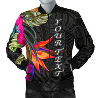 Polynesian Custom Personalised Men's Bomber Jacket - Hibiscus Pattern Black - Polynesian Pride