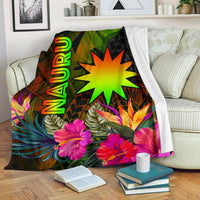Nauru Polynesian Premium Blanket - Hibiscus and Banana Leaves White - Polynesian Pride
