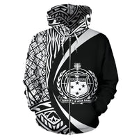 Polynesian Coat of Arms of Samoa Zip Hoodie White - Polynesian Pride