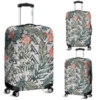 Tropical Palm Leaves And Flowers Luggage Cover White - Polynesian Pride