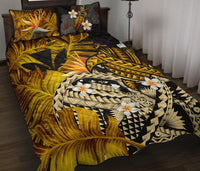 Kanaka Maoli (Hawaiian) Quilt Bed Set, Polynesian Pineapple Banana Leaves Turtle Tattoo Yellow - Polynesian Pride