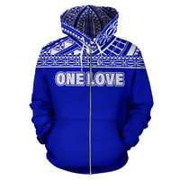 ONE LOVE Blue All Over Zip up Hoodie PP1444 Unisex Blue - Polynesian Pride