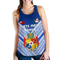 Mate Ma'a Tonga Rugby Women's Racerback Tank Polynesian Creative Style - Blue Art - Polynesian Pride