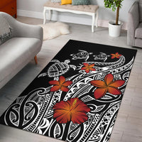 Hawaiian Map Turtle Swim Plumeria Polynesian Rug - J6 Black - Polynesian Pride