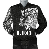 Sun In Leo Zodiac Men Bomber Jacket Polynesian Tattoo Simple - White Black - Polynesian Pride