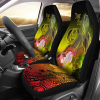 Pohnpei Custom Personalised Car Seat Covers - Humpback Whale with Tropical Flowers (Yellow) Universal Fit Yellow - Polynesian Pride