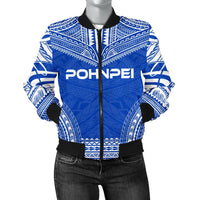 Pohnpei Flag Polynesian Chief Women'S Bomber Jacket Blue - Polynesian Pride