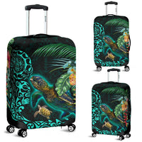 Tiki Polynesian Luggage Covers Turtle Hibiscus Black - Polynesian Pride