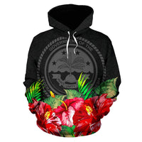Federated States of Micronesia Hoodie Black Hibiscus - Polynesian Pride
