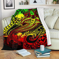 Papua New Guinea Premium Blanket - Reggae Shark Polynesian Tattoo White - Polynesian Pride