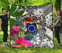 Cook Islands Premium Quilt White - Turtle Plumeria Banana Leaf - Polynesian Pride